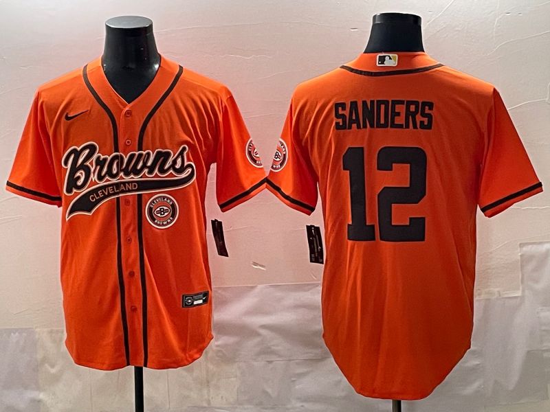 Men 2025 Cleveland Browns 12 Sanders Orange Joint Name Nike Limited NFL Jersey style 4
